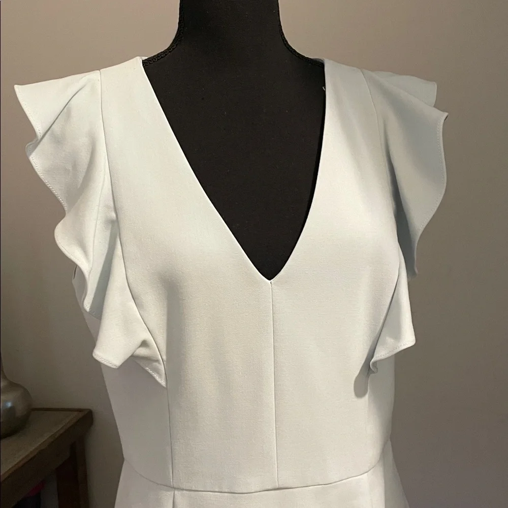 French Connection Whisper Ruffled V-Neck Mini Dress Size 10 Light Blue Wedding - Picture 6 of 13